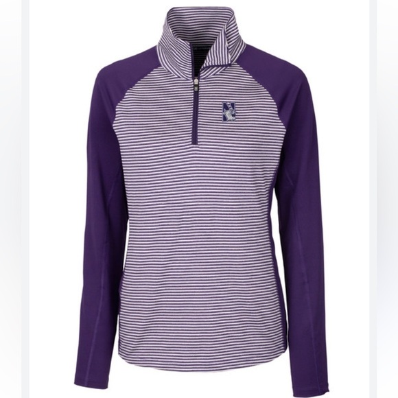 Northwestern Wildcats Cutter & Buck Striped 1/4 Zip Pullover Size Medium - Picture 1 of 11